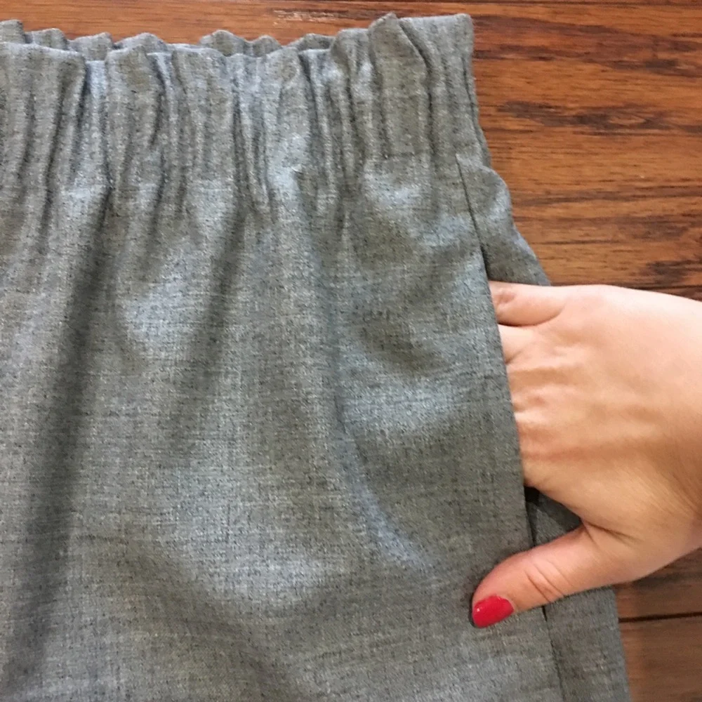 J. Crew Women’s Elastic Waistband Lined Skirt Pockets Gray Size 10 Wool Fall